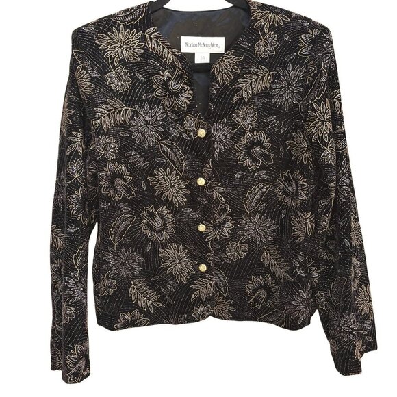 Norton McNaughton Vintage Womens Black & Gold Floral Button-Up Blazer Jacket 10 - Picture 1 of 10
